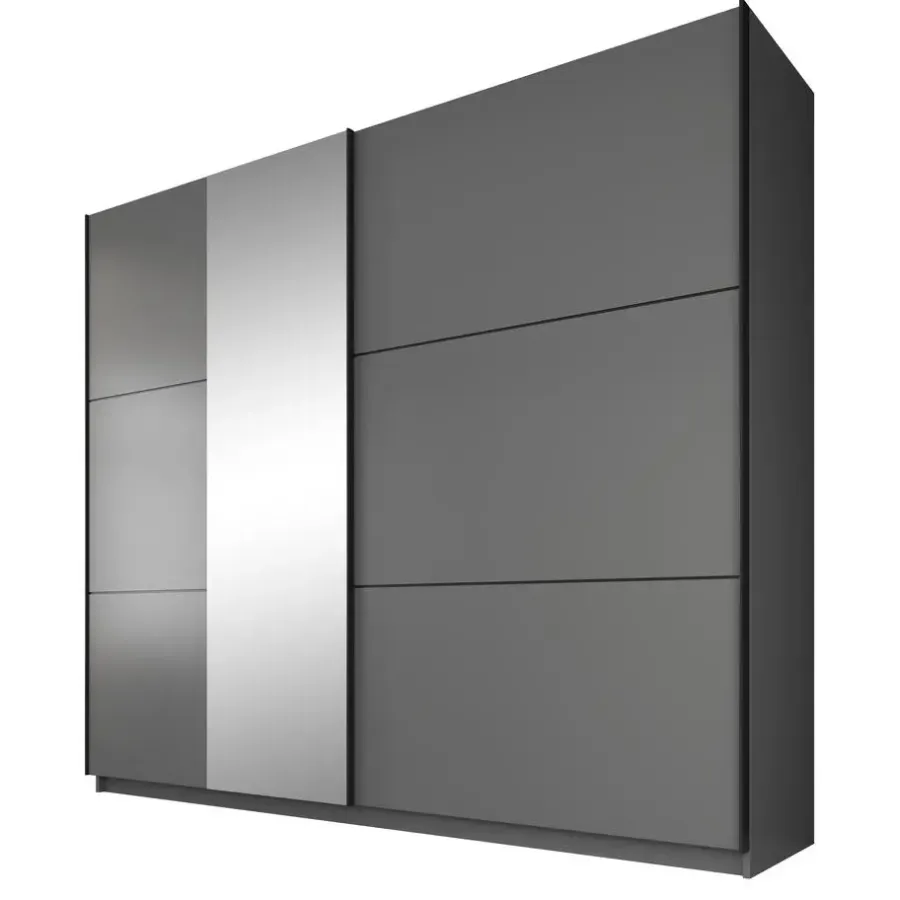 Schuifdeurkasten-Meubella - Kledingkast Samantha - Grijs - 236 cm - Met spiegel