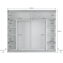 Schuifdeurkasten-Meubella - Kledingkast Samantha - Grijs - 236 cm - Met spiegel