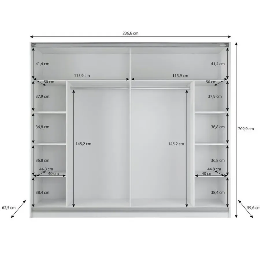 Schuifdeurkasten-Meubella - Kledingkast Samantha - Grijs - 236 cm - Met spiegel