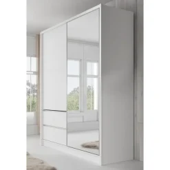Meubella - Kledingkast Sento - Wit - 180 cm - Met spiegel