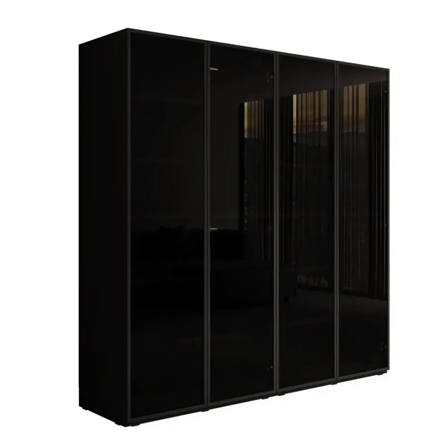 Draaideurkasten-Meubella - Kledingkast Shelton - Zwart 1 - 202 cm - Met glas