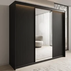 Meubella - Kledingkast Timoteo - Zwart - 250 cm - Met spiegel