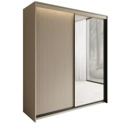 Meubella - Kledingkast Timoteo - Beige - 200 cm - Met spiegel