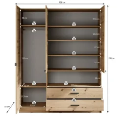 Meubella - Kledingkast Tobin - Eiken - 158 cm - Met spiegel