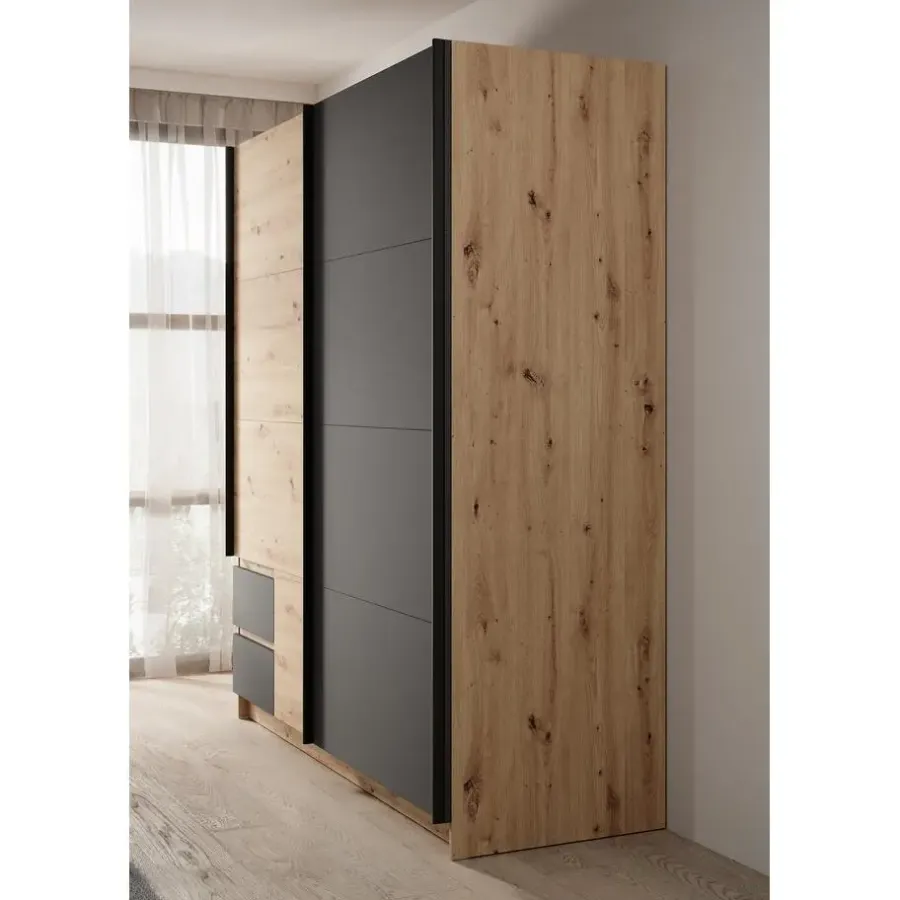 Meubella - Kledingkast Ulan - Eiken - Grijs - 181 cm