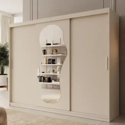 Meubella - Kledingkast Ulysses - Beige - 250 cm - Met spiegel