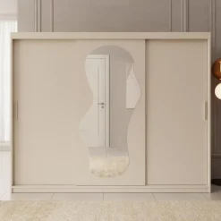 Meubella - Kledingkast Ulysses - Beige - 250 cm - Met spiegel