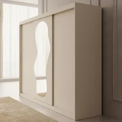 Meubella - Kledingkast Ulysses - Beige - 250 cm - Met spiegel