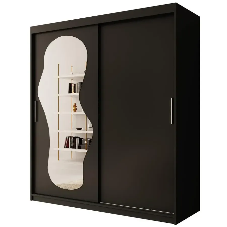 Schuifdeurkasten-Meubella - Kledingkast Ulysses - Zwart - 180 cm - Met spiegel