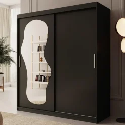 Schuifdeurkasten-Meubella - Kledingkast Ulysses - Zwart - 180 cm - Met spiegel