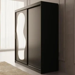 Schuifdeurkasten-Meubella - Kledingkast Ulysses - Zwart - 180 cm - Met spiegel