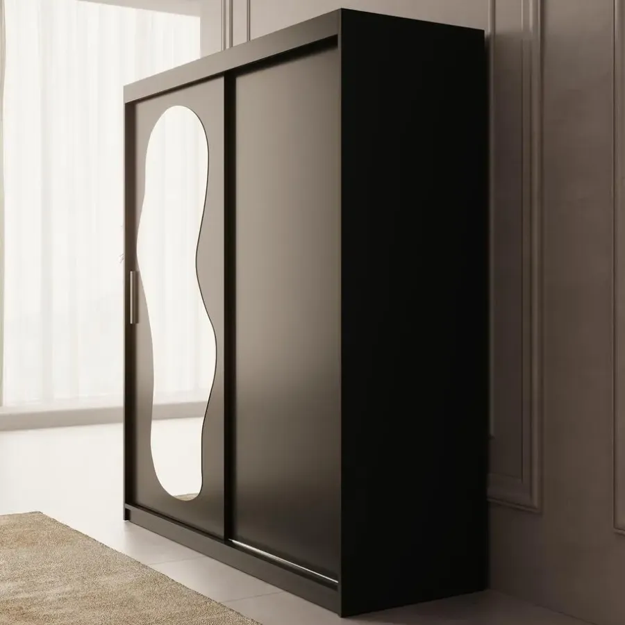 Schuifdeurkasten-Meubella - Kledingkast Ulysses - Zwart - 180 cm - Met spiegel