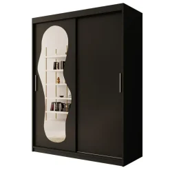 Meubella - Kledingkast Ulysses - Zwart - 150 cm - Met spiegel