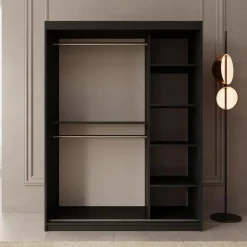 Meubella - Kledingkast Ulysses - Zwart - 150 cm - Met spiegel