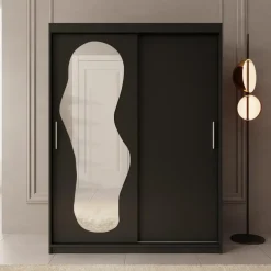 Meubella - Kledingkast Ulysses - Zwart - 150 cm - Met spiegel