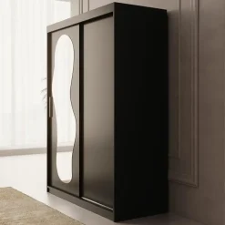 Meubella - Kledingkast Ulysses - Zwart - 150 cm - Met spiegel