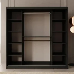 Meubella - Kledingkast Ulysses - Zwart - 200 cm - Met spiegel