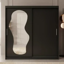 Meubella - Kledingkast Ulysses - Zwart - 200 cm - Met spiegel