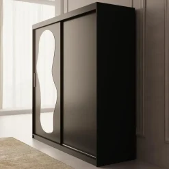 Meubella - Kledingkast Ulysses - Zwart - 200 cm - Met spiegel