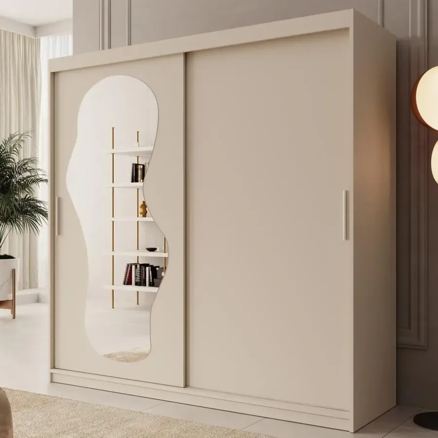 Meubella - Kledingkast Ulysses - Beige - 200 cm - Met spiegel