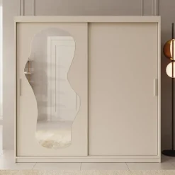 Meubella - Kledingkast Ulysses - Beige - 200 cm - Met spiegel
