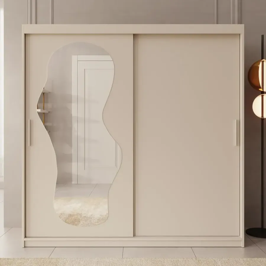 Meubella - Kledingkast Ulysses - Beige - 200 cm - Met spiegel