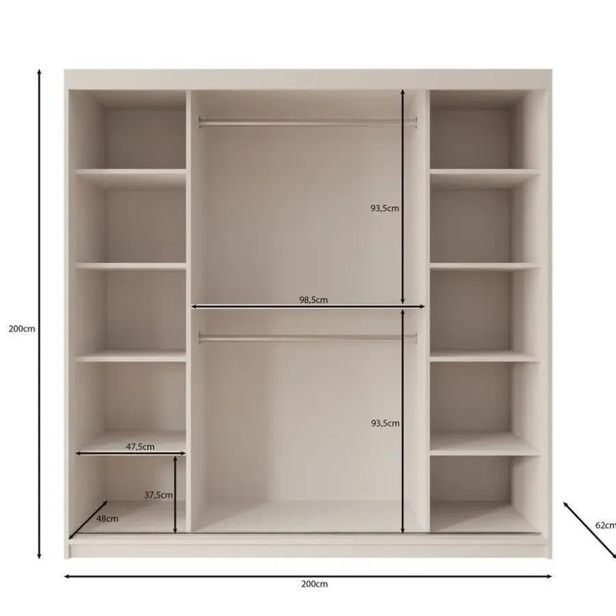 Meubella - Kledingkast Ulysses - Beige - 200 cm - Met spiegel