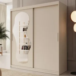 Kledingkasten|Kledingkasten-Meubella - Kledingkast Ulysses - Beige - 180 cm - Met spiegel