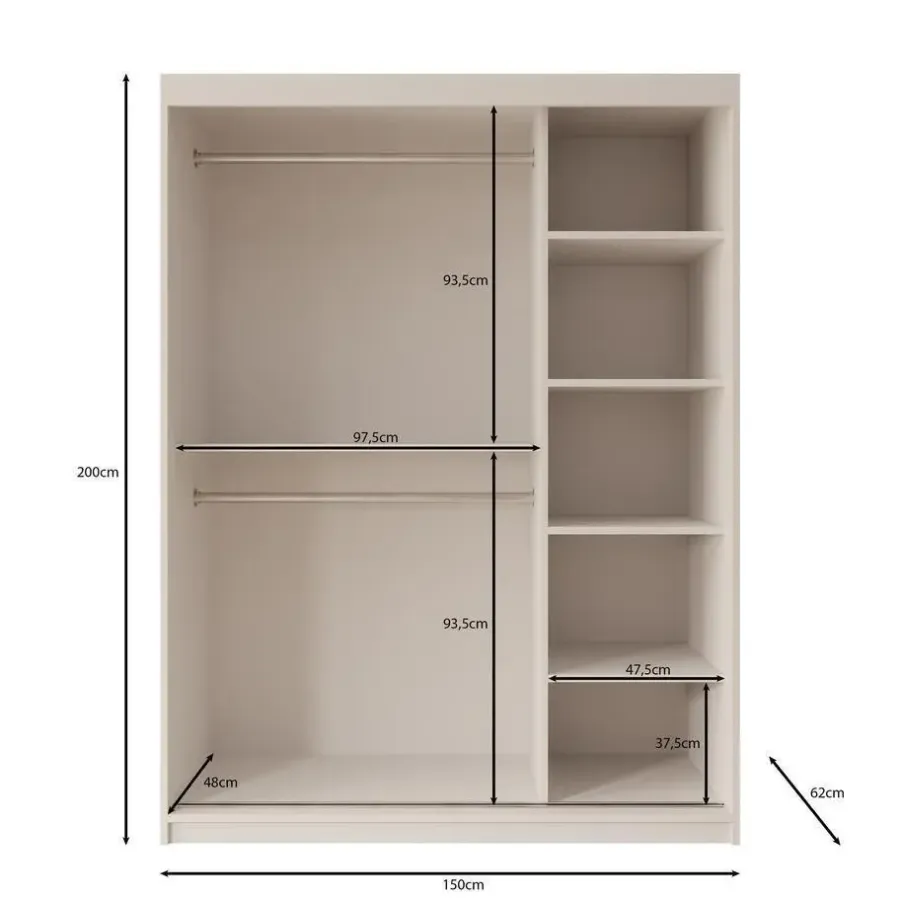 Meubella - Kledingkast Ulysses - Wit - 150 cm - Met spiegel