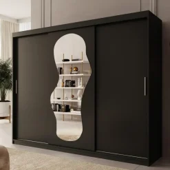 Meubella - Kledingkast Ulysses - Zwart - 250 cm - Met spiegel