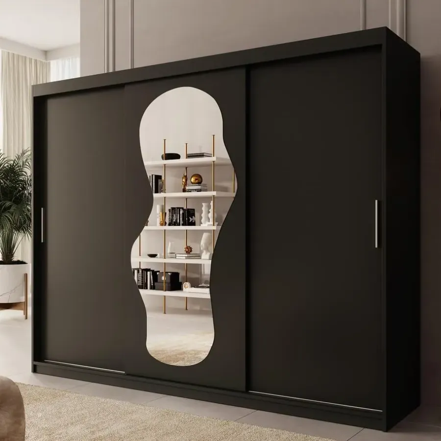 Meubella - Kledingkast Ulysses - Zwart - 250 cm - Met spiegel