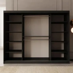 Meubella - Kledingkast Ulysses - Zwart - 250 cm - Met spiegel