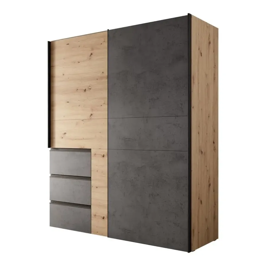 Meubella - Kledingkast Walter - Eiken - Grijs - 170 cm