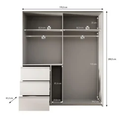 Meubella - Kledingkast Walter - Eiken - Grijs - 170 cm