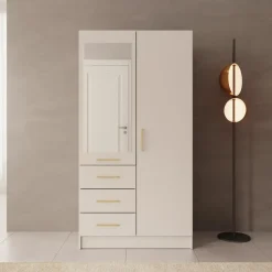 Draaideurkasten-Meubella - Komodo - Kledingkast met 2 deuren - Beige - 101x61x201 cm