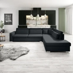 Meubella - Kristina - Hoekbank 5-zits - Zwart velvet - Rechts