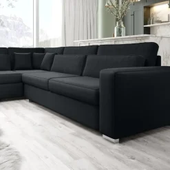 Meubella - Kristina - Hoekbank 5-zits - Zwart velvet - Links
