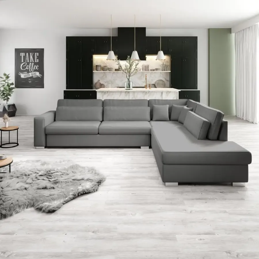 Meubella - Kristina - Hoekbank 5-zits - Grijs velvet - Rechts