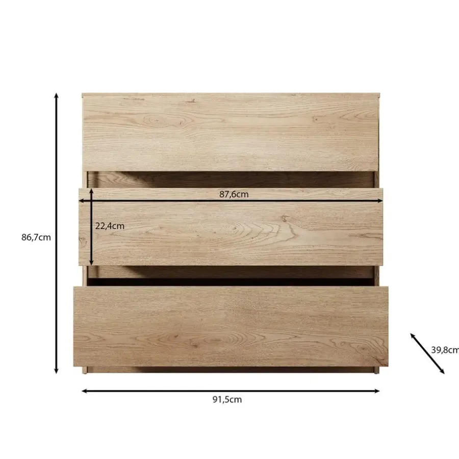 Ladekasten|Ladekasten-Meubella - Ladekast Cuarto - Eiken - 91 cm