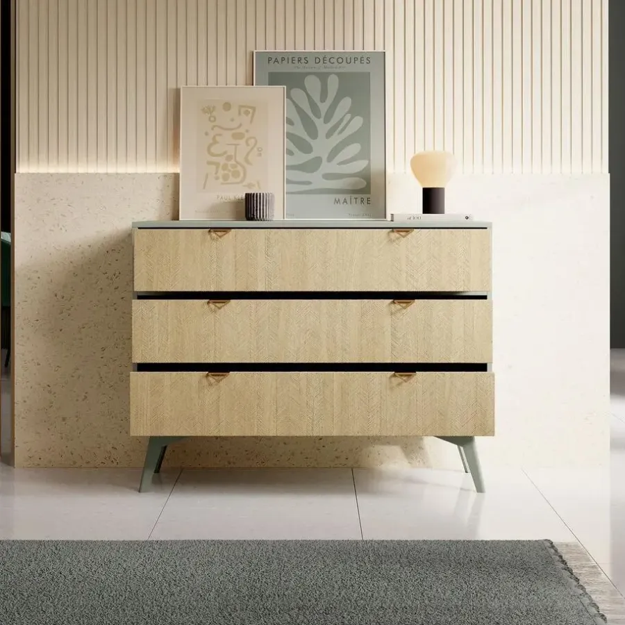 Meubella - Ladekast Essence - Groen - Licht eiken - 106 cm
