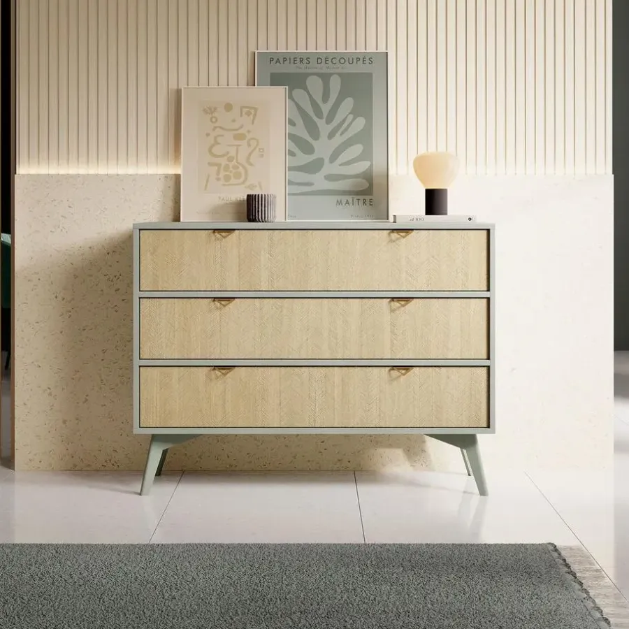 Meubella - Ladekast Essence - Groen - Licht eiken - 106 cm