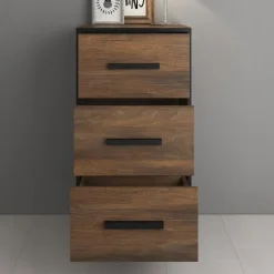 Ladekasten|Ladekasten-Meubella - Ladekast Frey - Donker eiken - Zwart - 47 cm