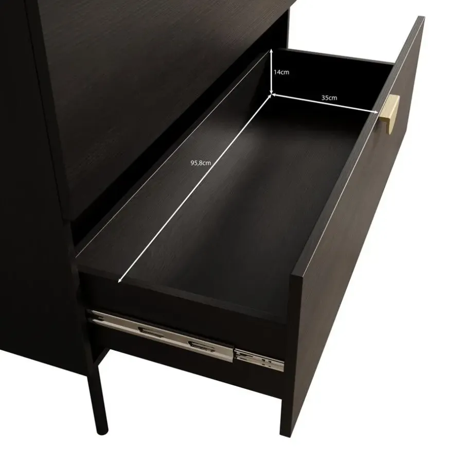 Meubella - Ladekast Monor - Zwart eiken - 100 cm