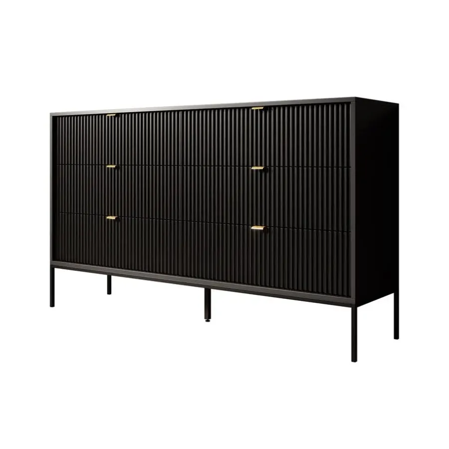 Ladekasten|Ladekasten-Meubella - Ladekast Navil - Zwart - 154 cm