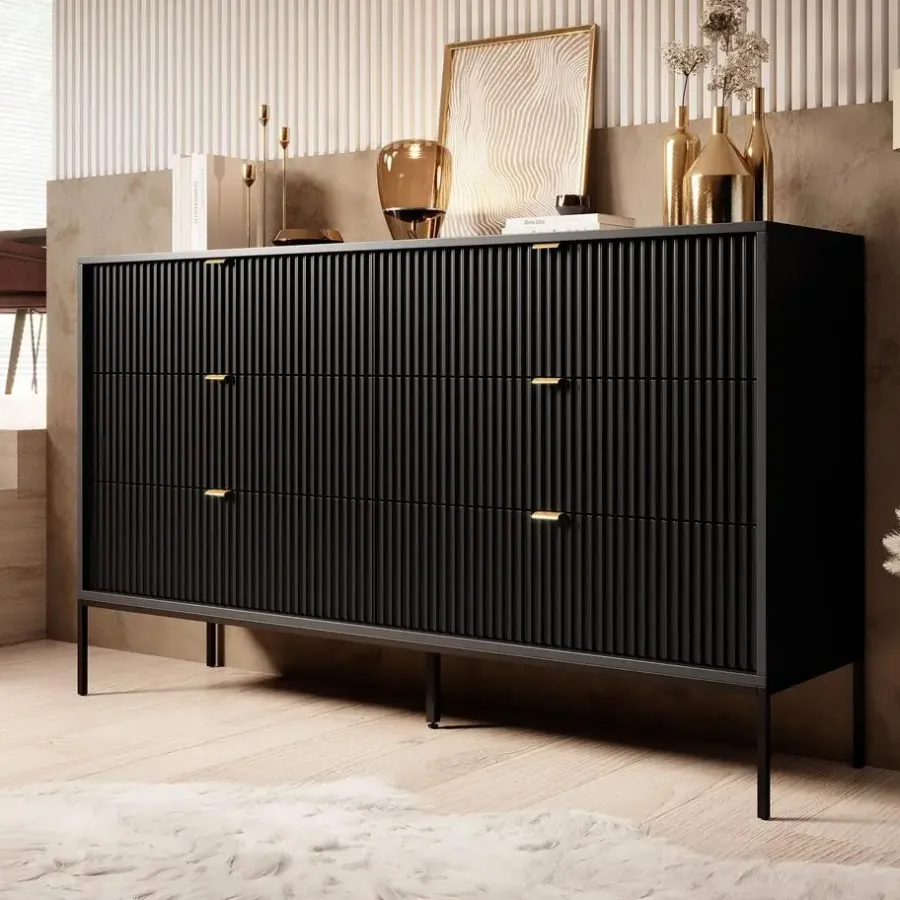 Ladekasten|Ladekasten-Meubella - Ladekast Navil - Zwart - 154 cm