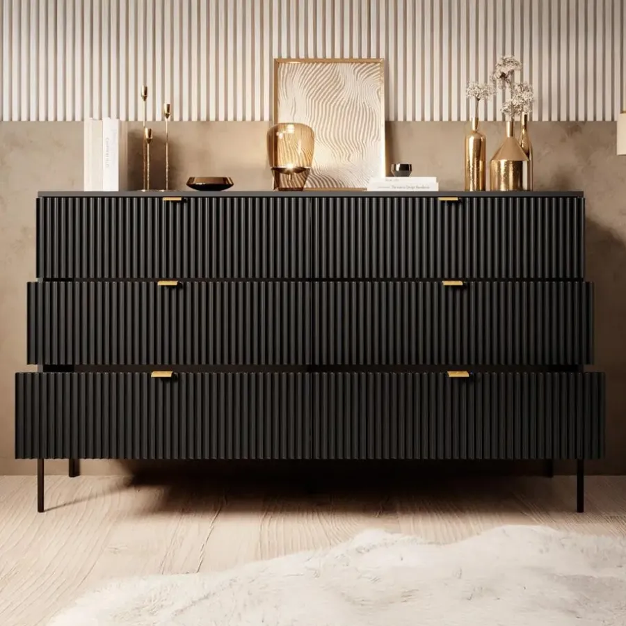 Ladekasten|Ladekasten-Meubella - Ladekast Navil - Zwart - 154 cm