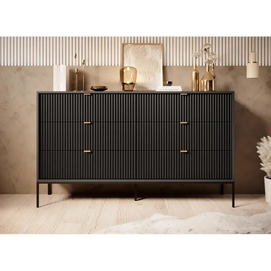 Ladekasten|Ladekasten-Meubella - Ladekast Navil - Zwart - 154 cm