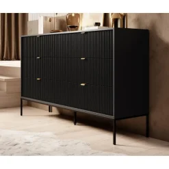Ladekasten|Ladekasten-Meubella - Ladekast Navil - Zwart - 154 cm
