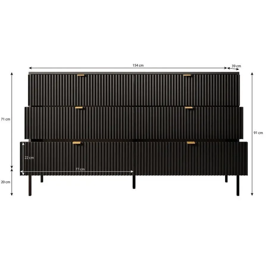 Ladekasten|Ladekasten-Meubella - Ladekast Navil - Zwart - 154 cm