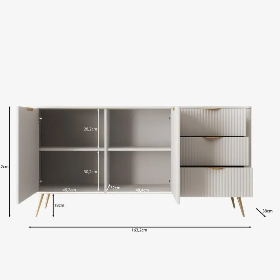 Dressoirs-Meubella - Lima - Dressoir - Wit - 163 cm
